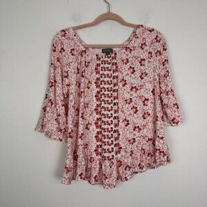 Style & Co Women’s Printed On Off Ruffle Sleeve Top Pink Floral Size Medium